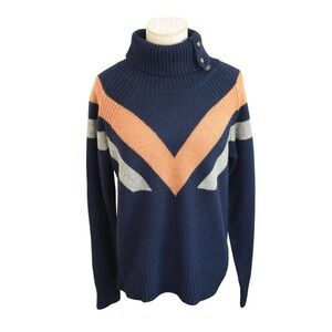 Alps & Meters Turtleneck Sweater Large Wool Cashmere Blue Orange Gray Chevron